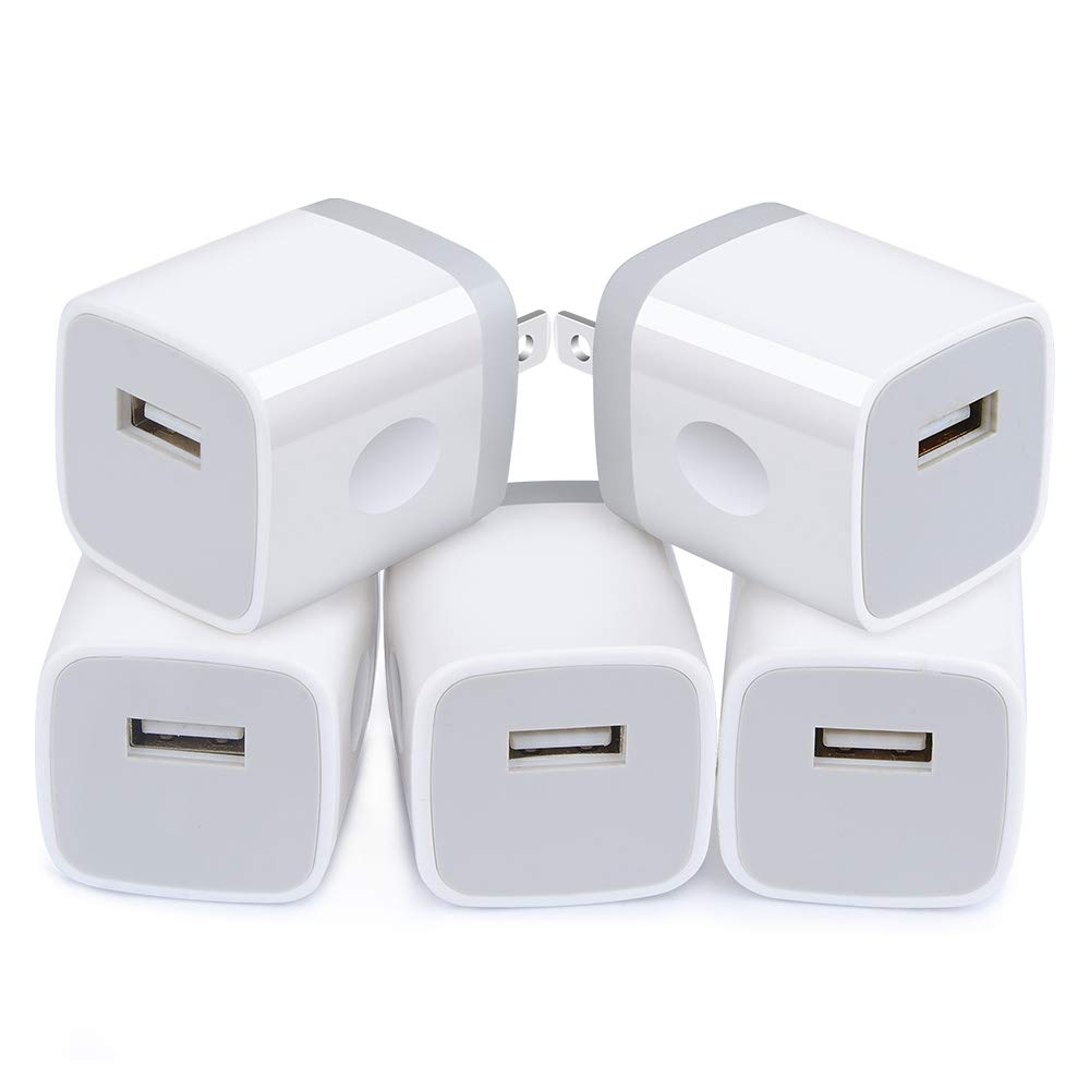 Iphone Wall Charger Adapter Usb Charging, 5Pack Single Port Usb Wall Plug In Phone Charger Cube Box Head Travel Power Blocks Bri